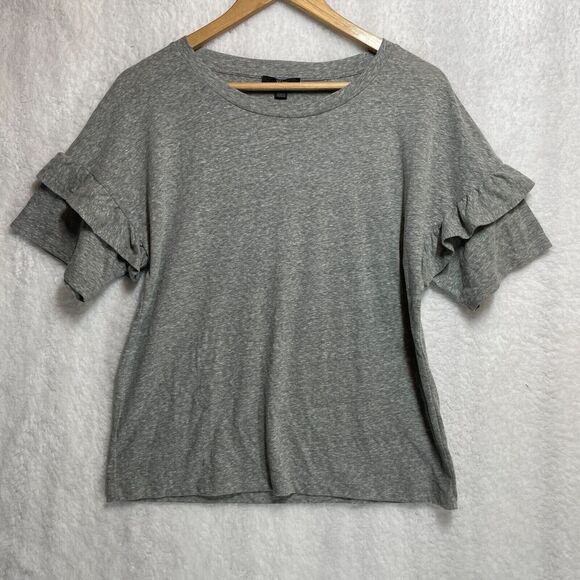 J. Crew Gray Ruffle Sleeve Tee XS Women’s Casual Top Style AG738 Soft Cotton - Picture 1 of 9